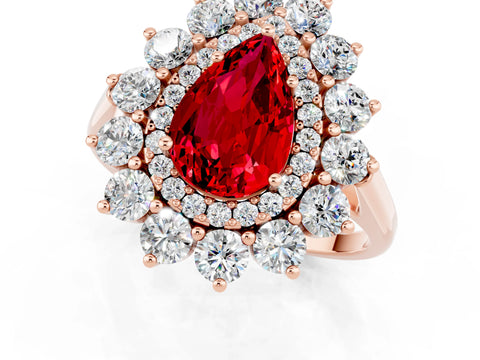 Rose gold Pear Cut Halo Cluster Diamond Ring with Pave Band and Four-Prong Setting_13
