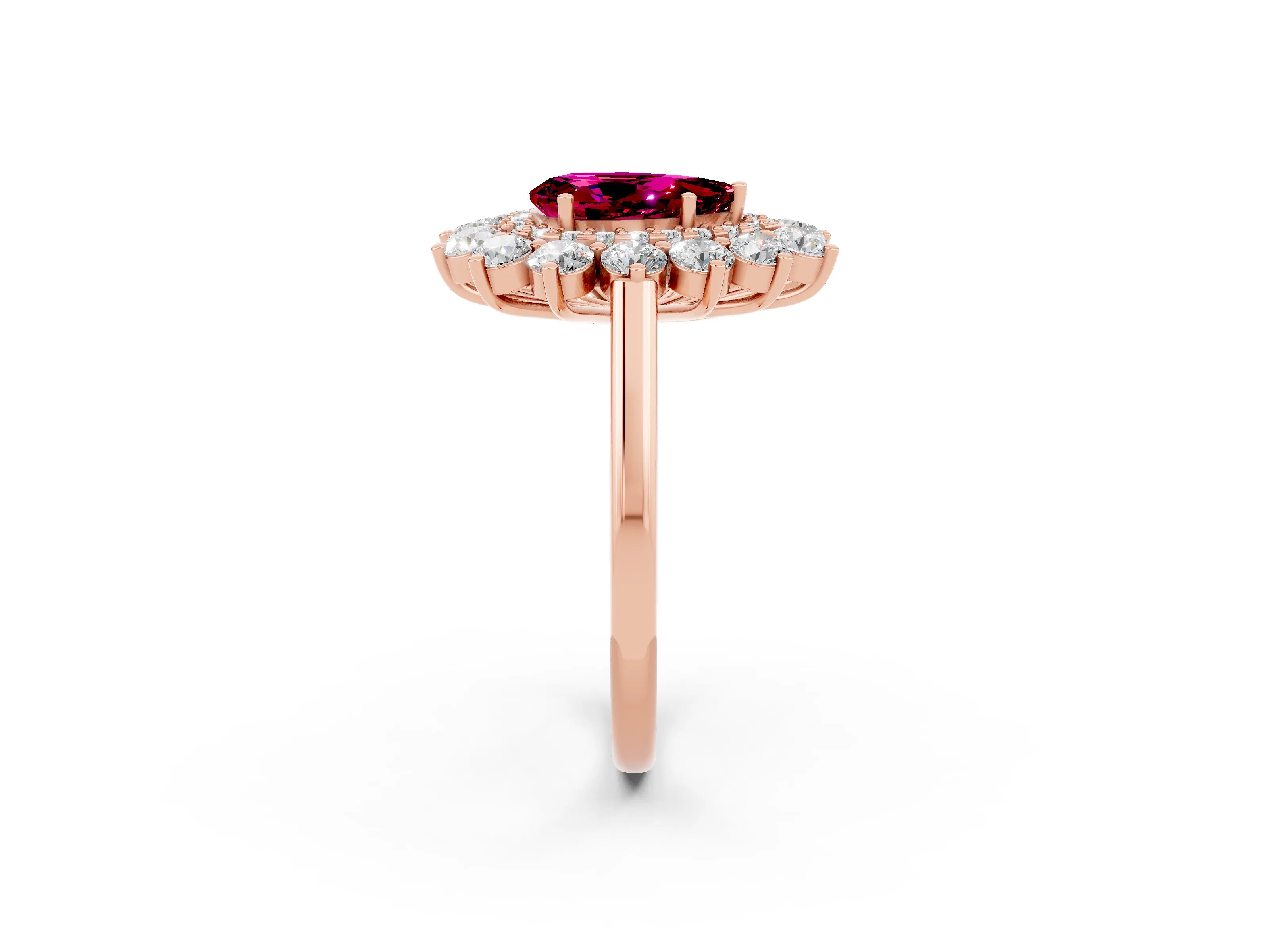 Rose gold Pear Cut Halo Cluster Diamond Ring with Pave Band and Four-Prong Setting_14