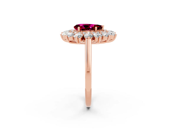 Rose gold Pear Cut Garnet Floral Double Halo Engagement Ring with Prong Setting