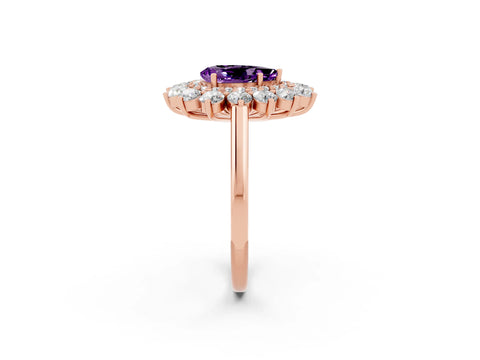 Rose gold Pear Cut Halo Cluster Diamond Ring with Pave Band and Four-Prong Setting_14