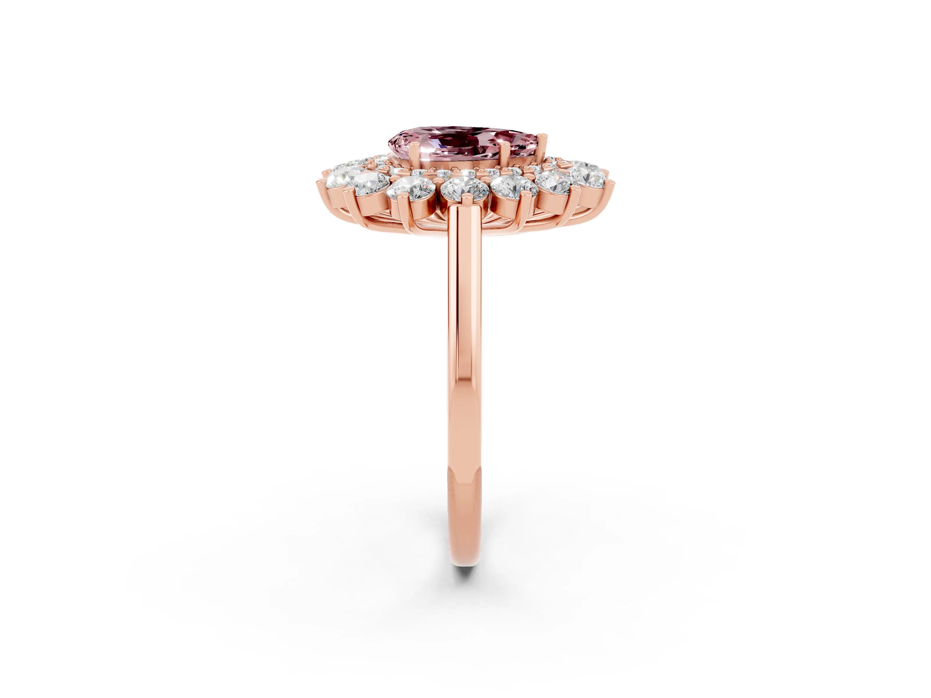 Rose gold Pear Cut Halo Cluster Diamond Ring with Pave Band and Four-Prong Setting_14
