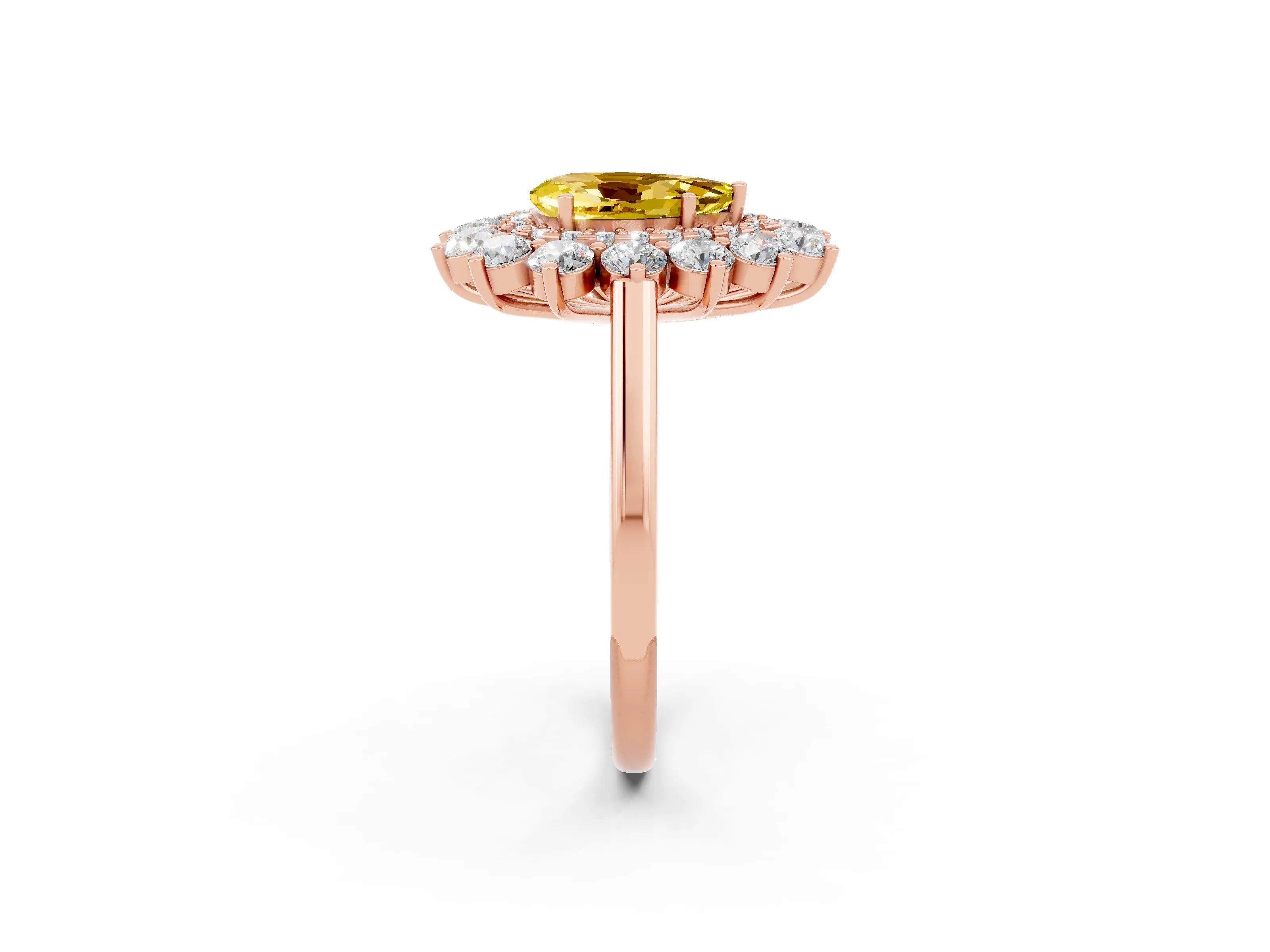 Rose gold Pear Cut Halo Cluster Diamond Ring with Pave Band and Four-Prong Setting_14