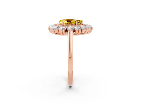 Rose gold Pear Cut Halo Cluster Diamond Ring with Pave Band and Four-Prong Setting_14
