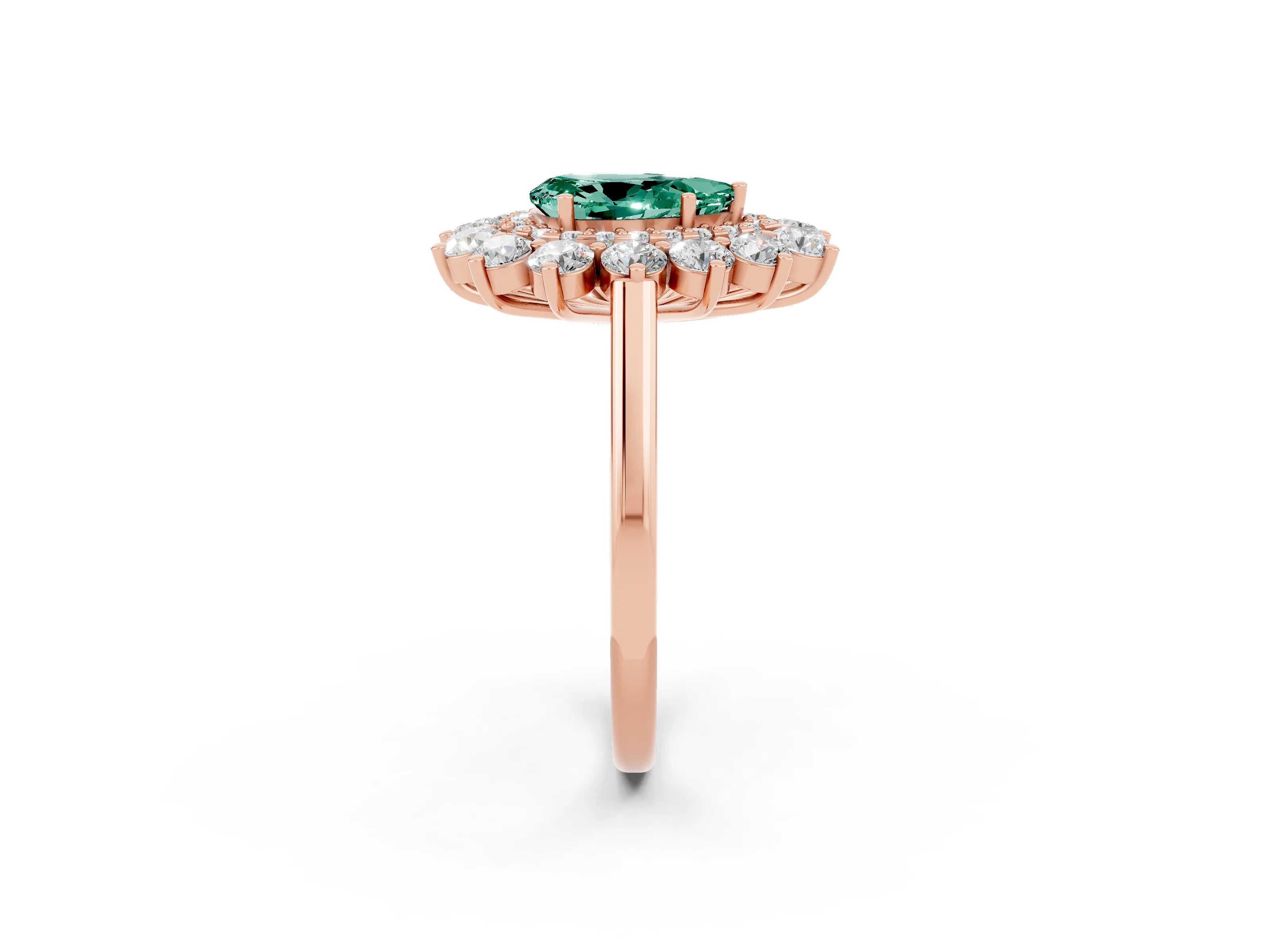 Rose gold Pear Cut Halo Cluster Diamond Ring with Pave Band and Four-Prong Setting_14