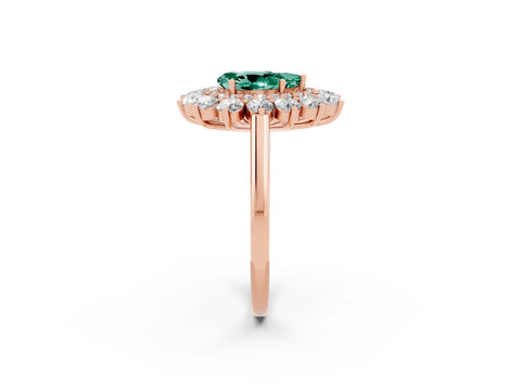 Rose gold Pear Cut Halo Cluster Diamond Ring with Pave Band and Four-Prong Setting_14