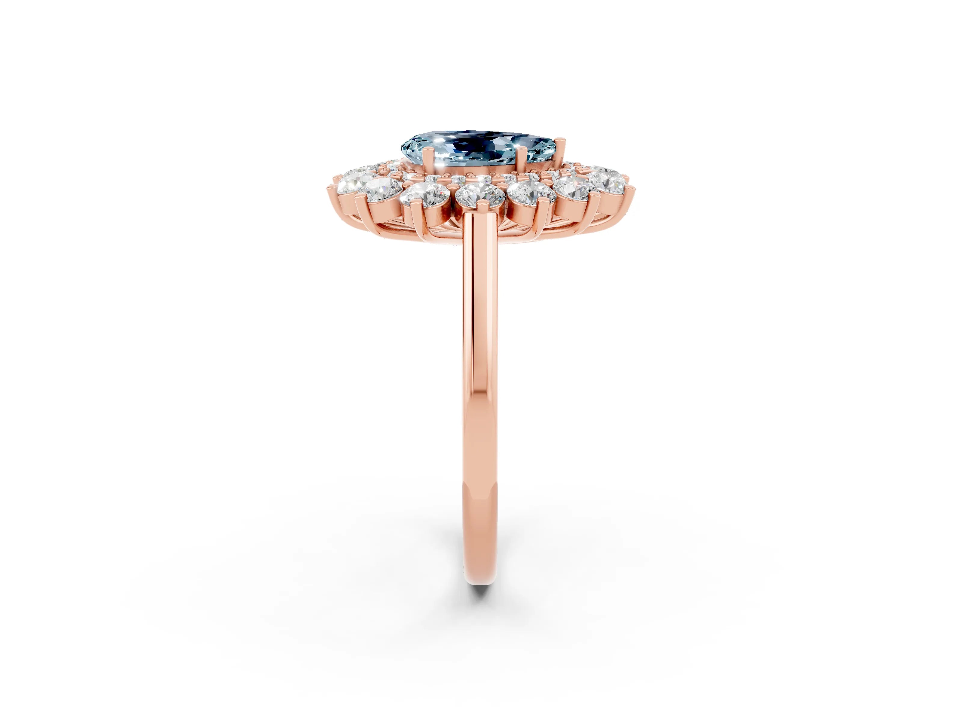 Rose gold Pear Cut Halo Cluster Diamond Ring with Pave Band and Four-Prong Setting_14