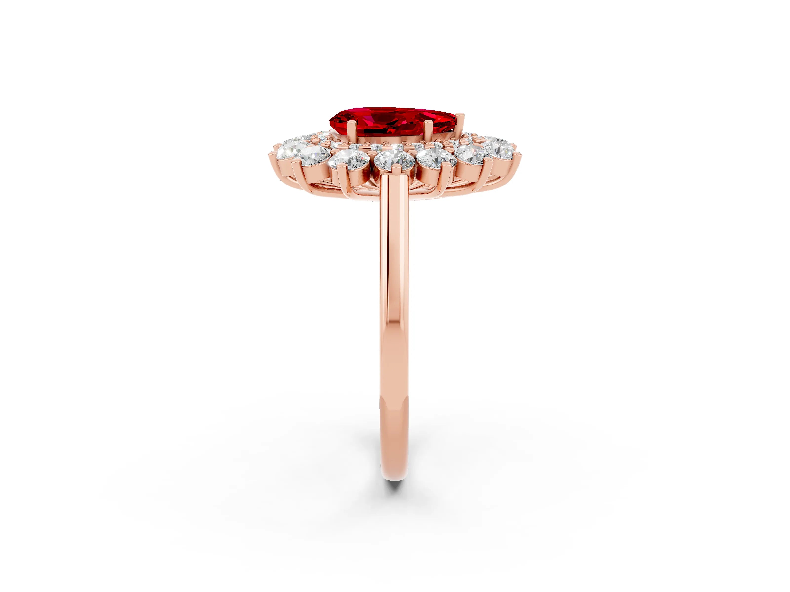 Rose gold Pear Cut Halo Cluster Diamond Ring with Pave Band and Four-Prong Setting_14