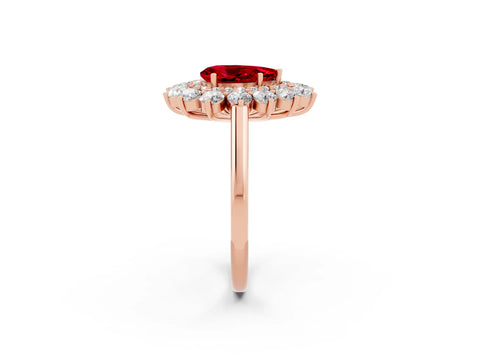 Rose gold Pear Cut Halo Cluster Diamond Ring with Pave Band and Four-Prong Setting_14