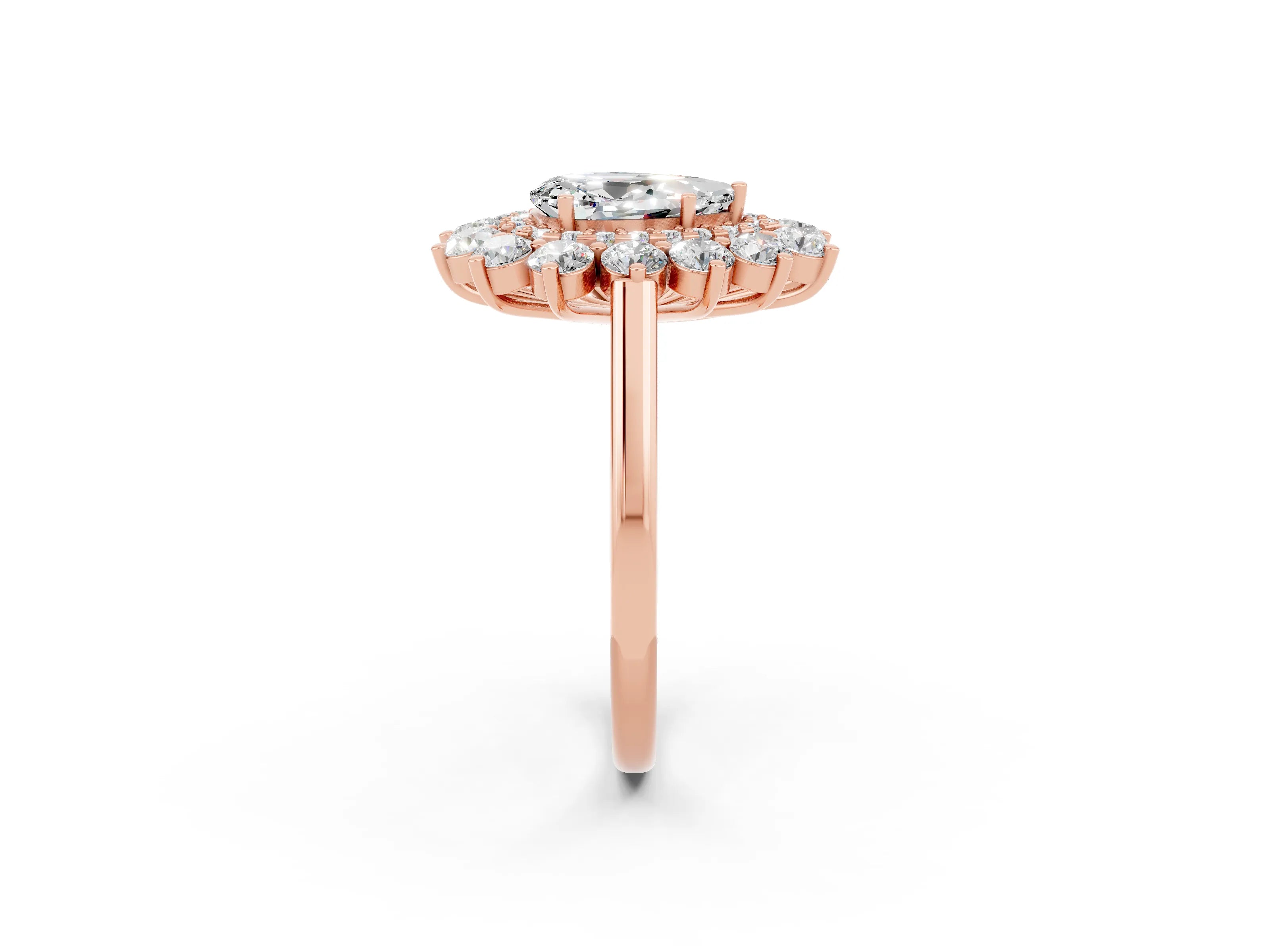 Rose gold Pear Cut Halo Cluster Diamond Ring with Pave Band and Four-Prong Setting_14