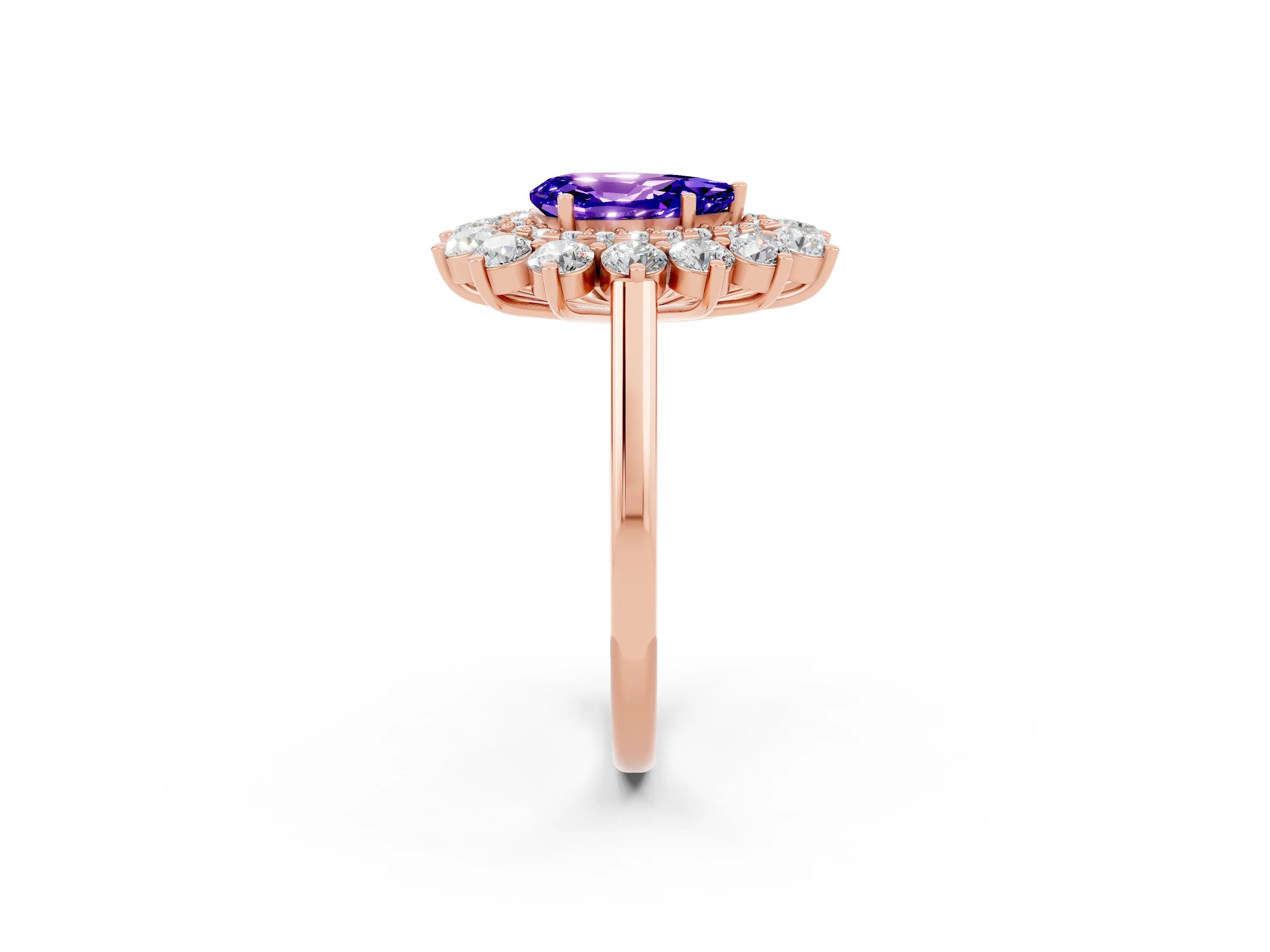 Rose gold Pear Cut Halo Cluster Diamond Ring with Pave Band and Four-Prong Setting_14