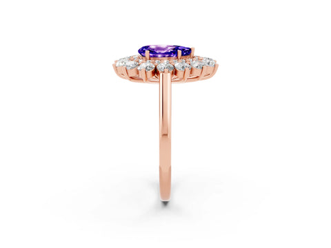 Rose gold Pear Cut Halo Cluster Diamond Ring with Pave Band and Four-Prong Setting_14