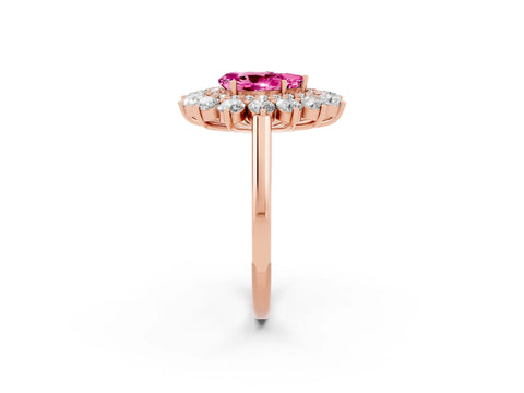 Rose gold Pear Cut Halo Cluster Diamond Ring with Pave Band and Four-Prong Setting_14