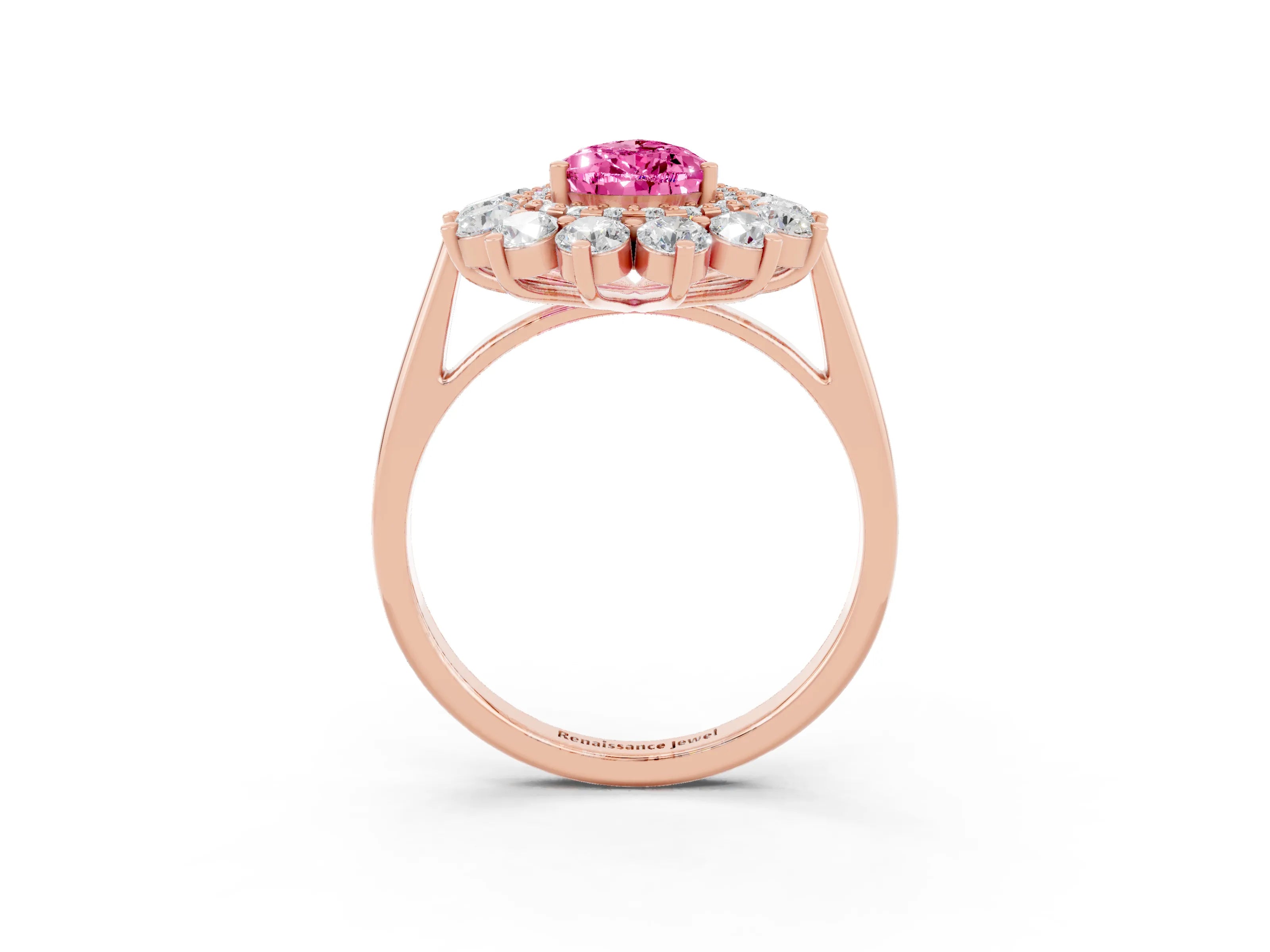 Rose gold Pear Cut Halo Cluster Diamond Ring with Pave Band and Four-Prong Setting_15