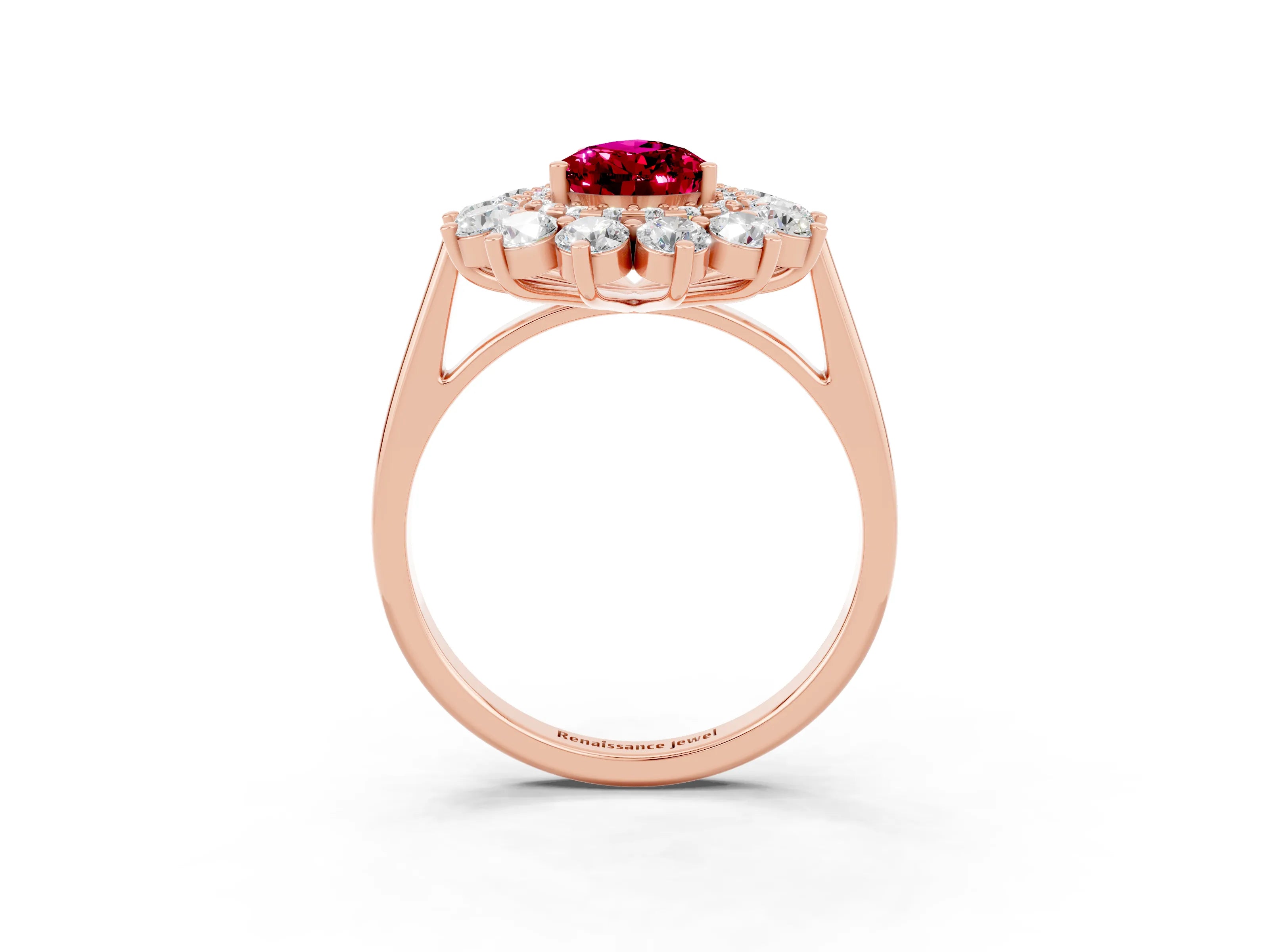 Rose gold Pear Cut Halo Cluster Diamond Ring with Pave Band and Four-Prong Setting_15