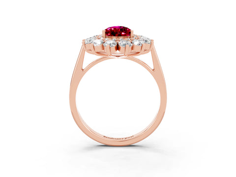 Rose gold Pear Cut Halo Cluster Diamond Ring with Pave Band and Four-Prong Setting_15