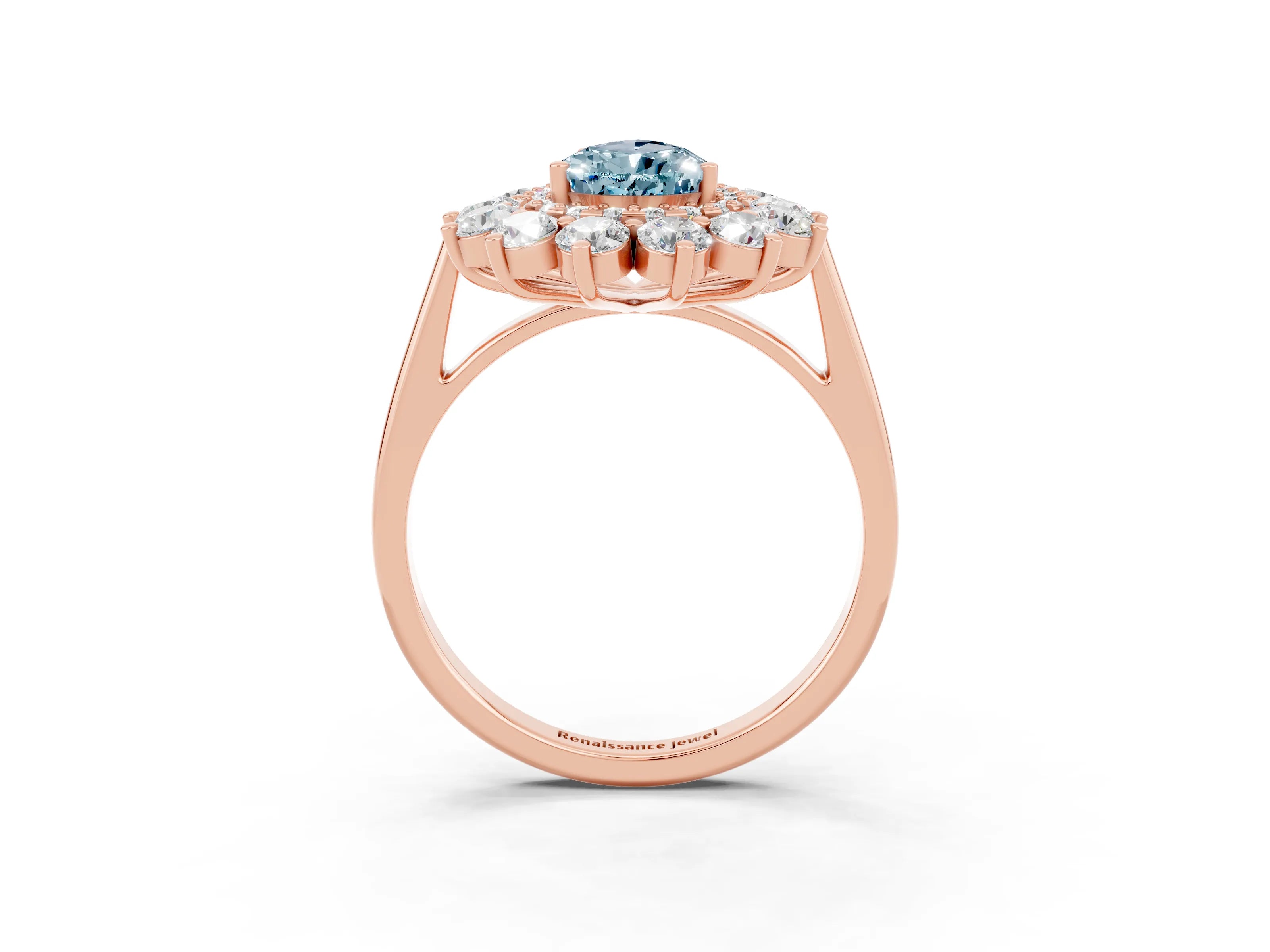 Rose gold Pear Cut Halo Cluster Diamond Ring with Pave Band and Four-Prong Setting_15