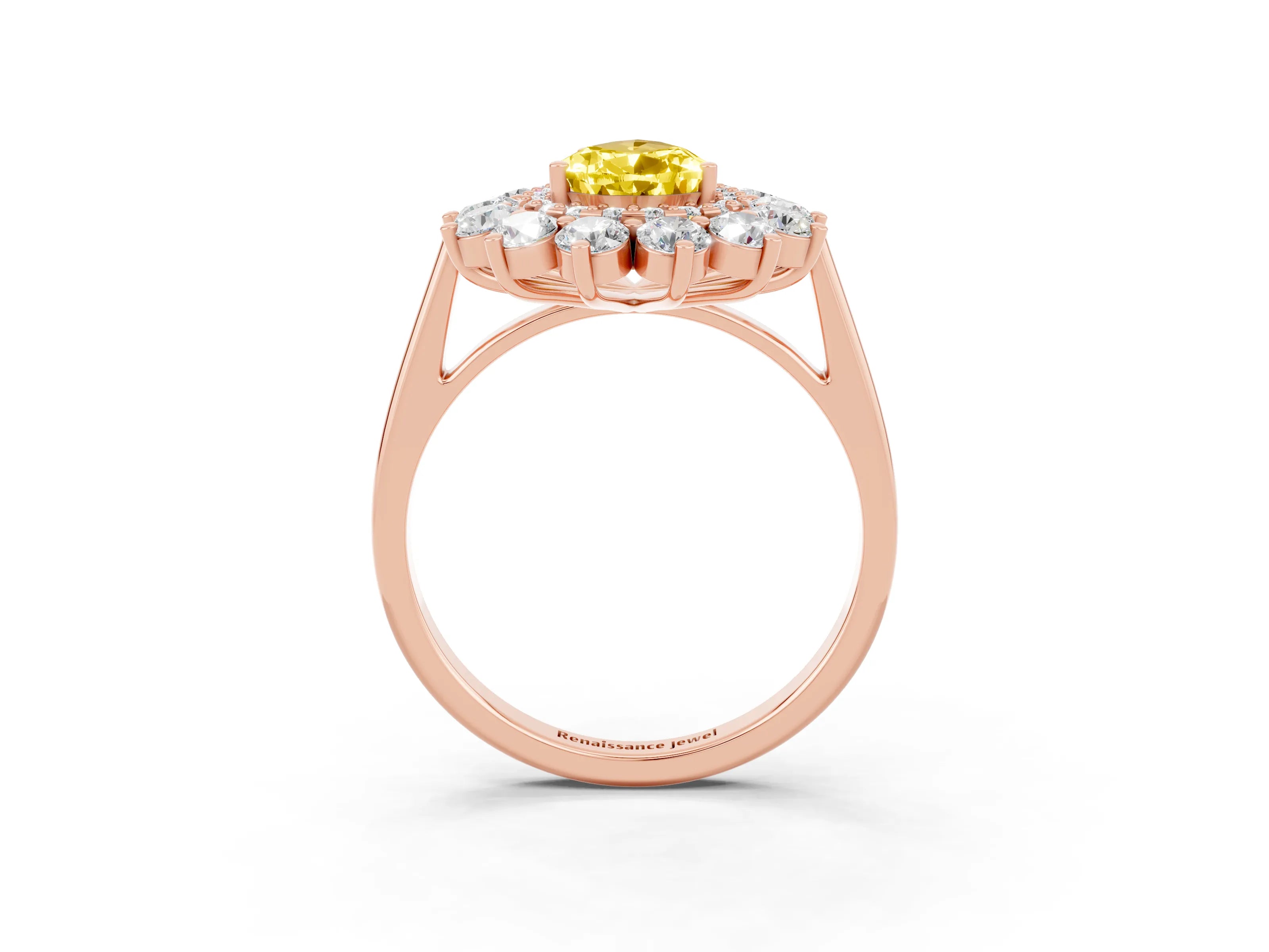 Rose gold Pear Cut Halo Cluster Diamond Ring with Pave Band and Four-Prong Setting_15