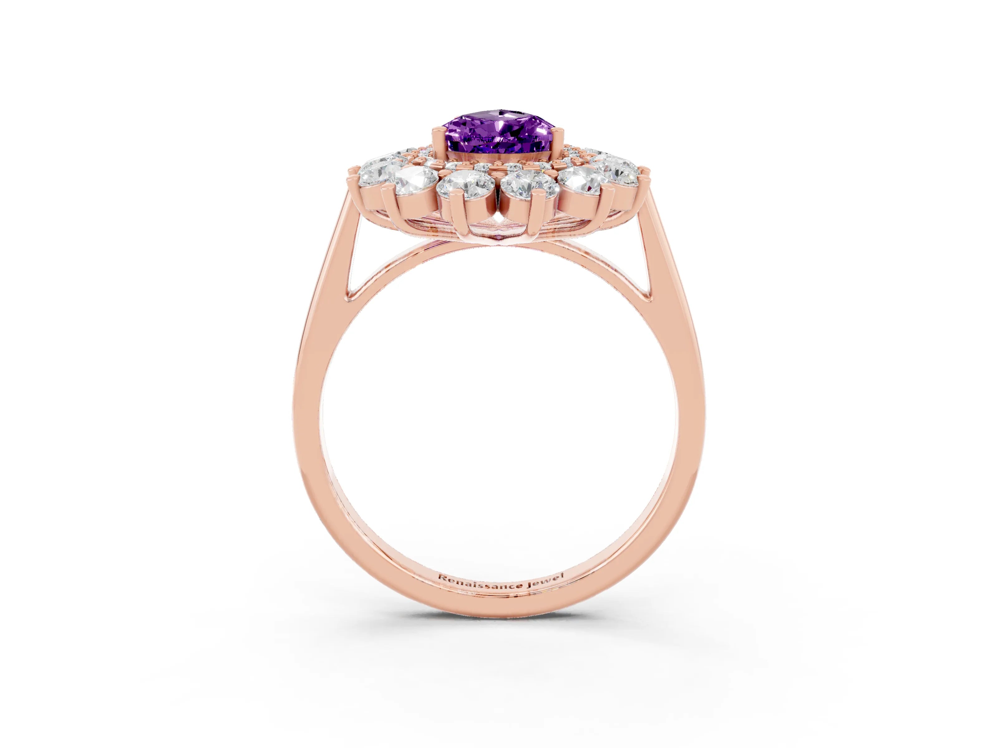 Rose gold Pear Cut Halo Cluster Diamond Ring with Pave Band and Four-Prong Setting_15