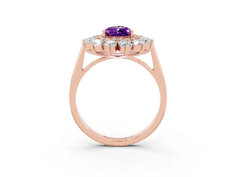 Rose gold Pear Cut Halo Cluster Diamond Ring with Pave Band and Four-Prong Setting_15