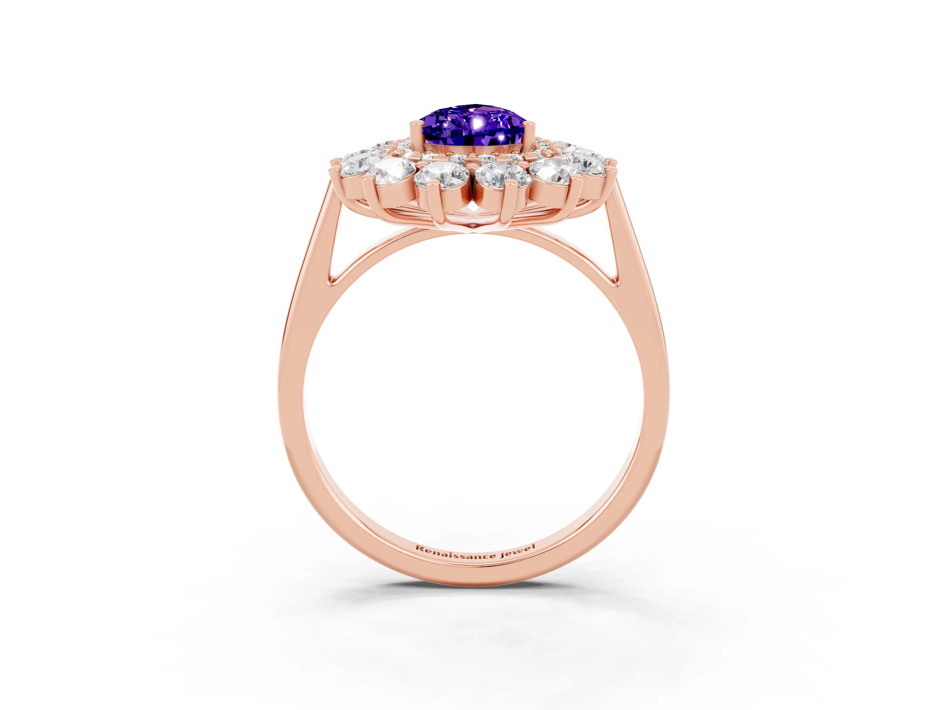Rose gold Pear Cut Halo Cluster Diamond Ring with Pave Band and Four-Prong Setting_15