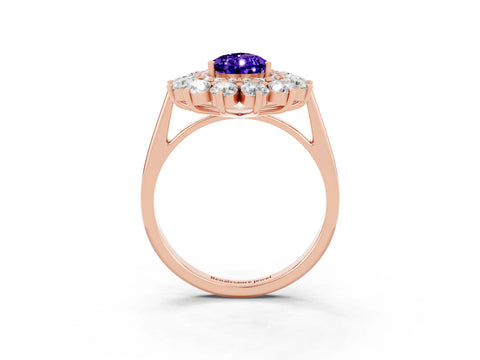 Rose gold Pear Cut Halo Cluster Diamond Ring with Pave Band and Four-Prong Setting_15