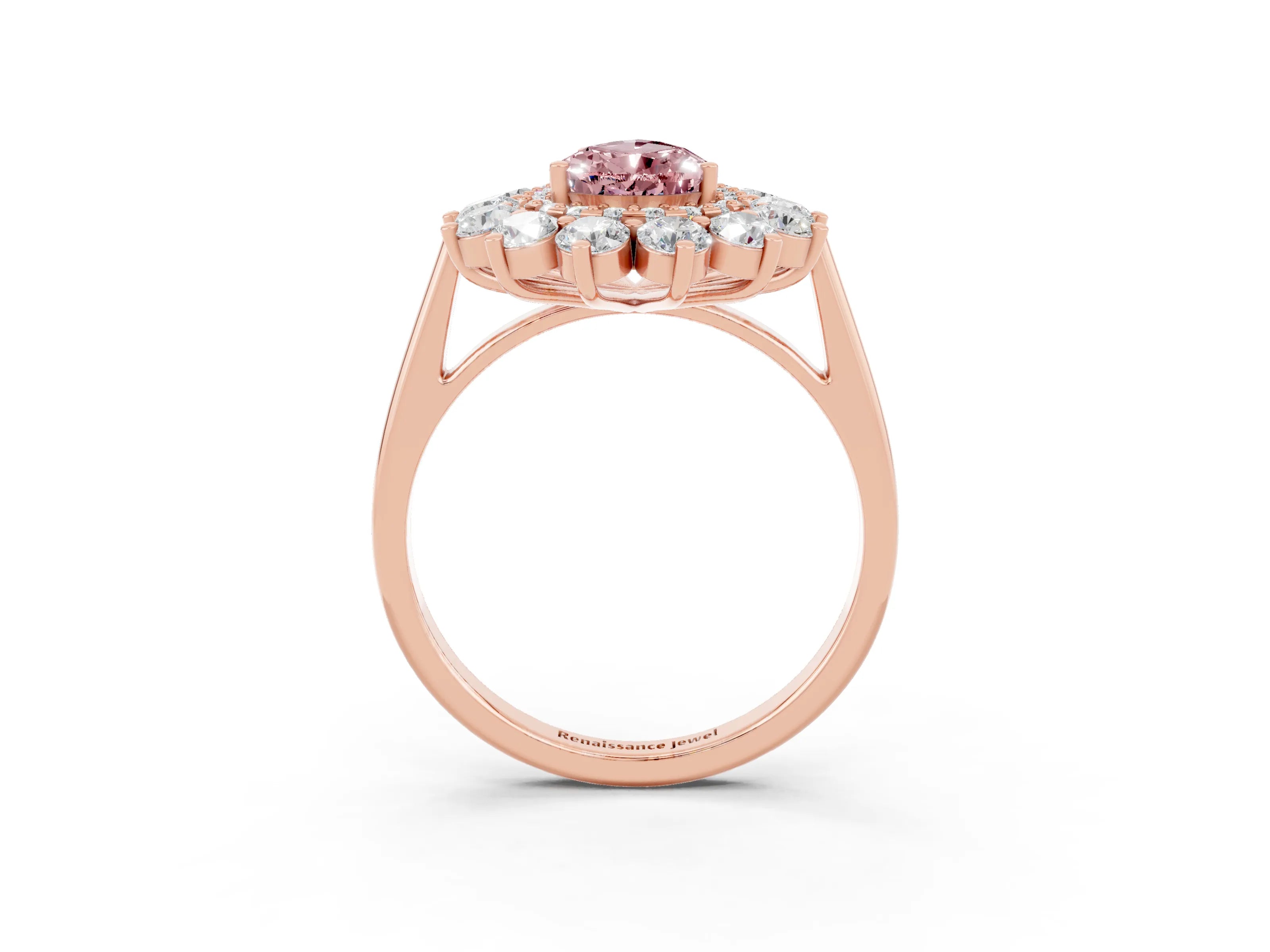 Rose gold Pear Cut Halo Cluster Diamond Ring with Pave Band and Four-Prong Setting_15