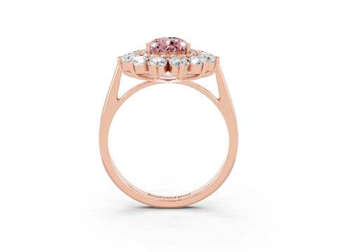 Rose gold Pear Cut Halo Cluster Diamond Ring with Pave Band and Four-Prong Setting_15