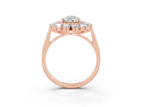 Rose gold Pear Cut Halo Cluster Diamond Ring with Pave Band and Four-Prong Setting_15