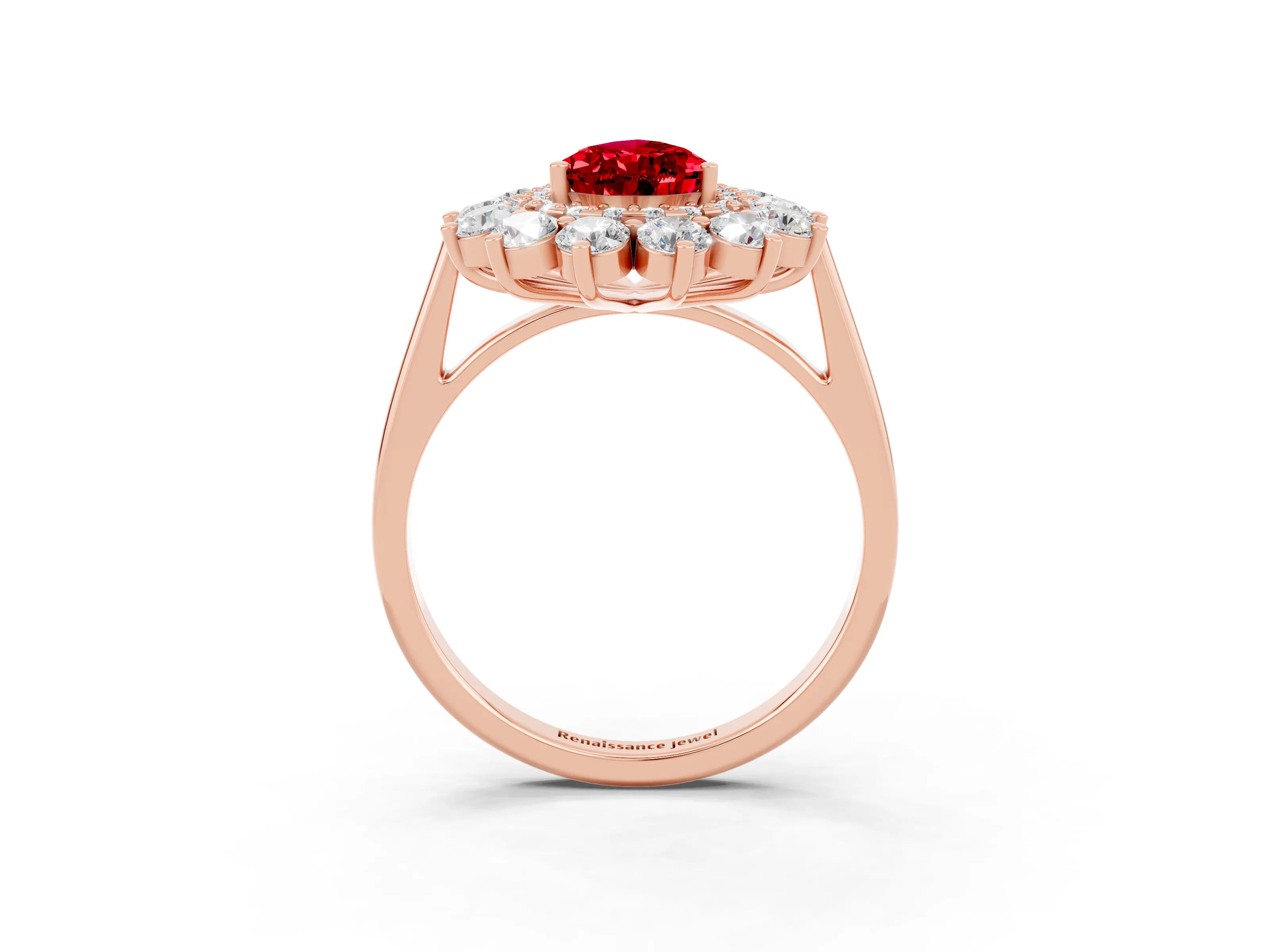 Rose gold Pear Cut Halo Cluster Diamond Ring with Pave Band and Four-Prong Setting_15