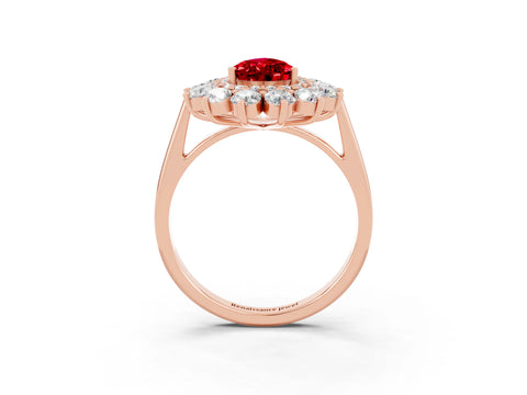 Rose gold Pear Cut Halo Cluster Diamond Ring with Pave Band and Four-Prong Setting_15