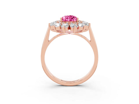 Rose gold Pear Cut Halo Cluster Diamond Ring with Pave Band and Four-Prong Setting_15
