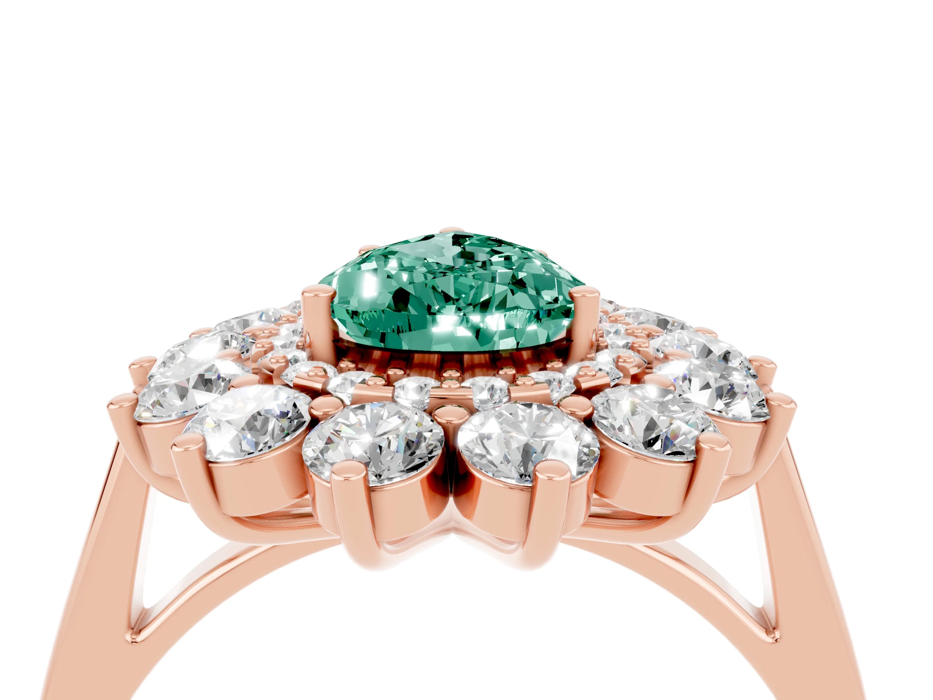 Rose gold Pear Cut Halo Cluster Diamond Ring with Pave Band and Four-Prong Setting_16
