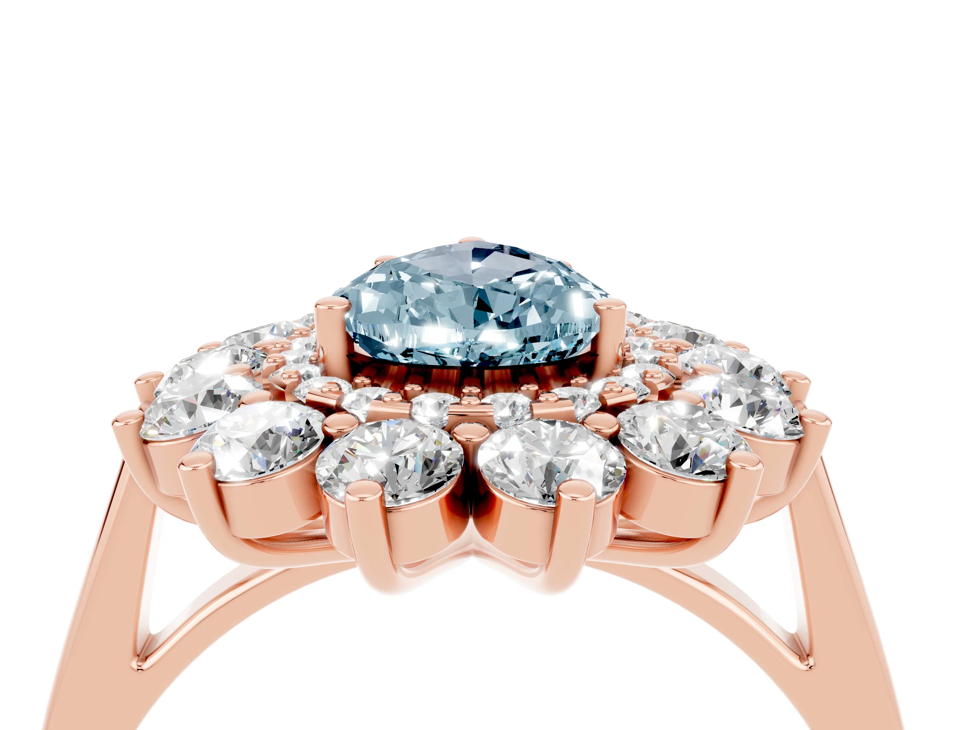 Rose gold Pear Cut Halo Cluster Diamond Ring with Pave Band and Four-Prong Setting_16