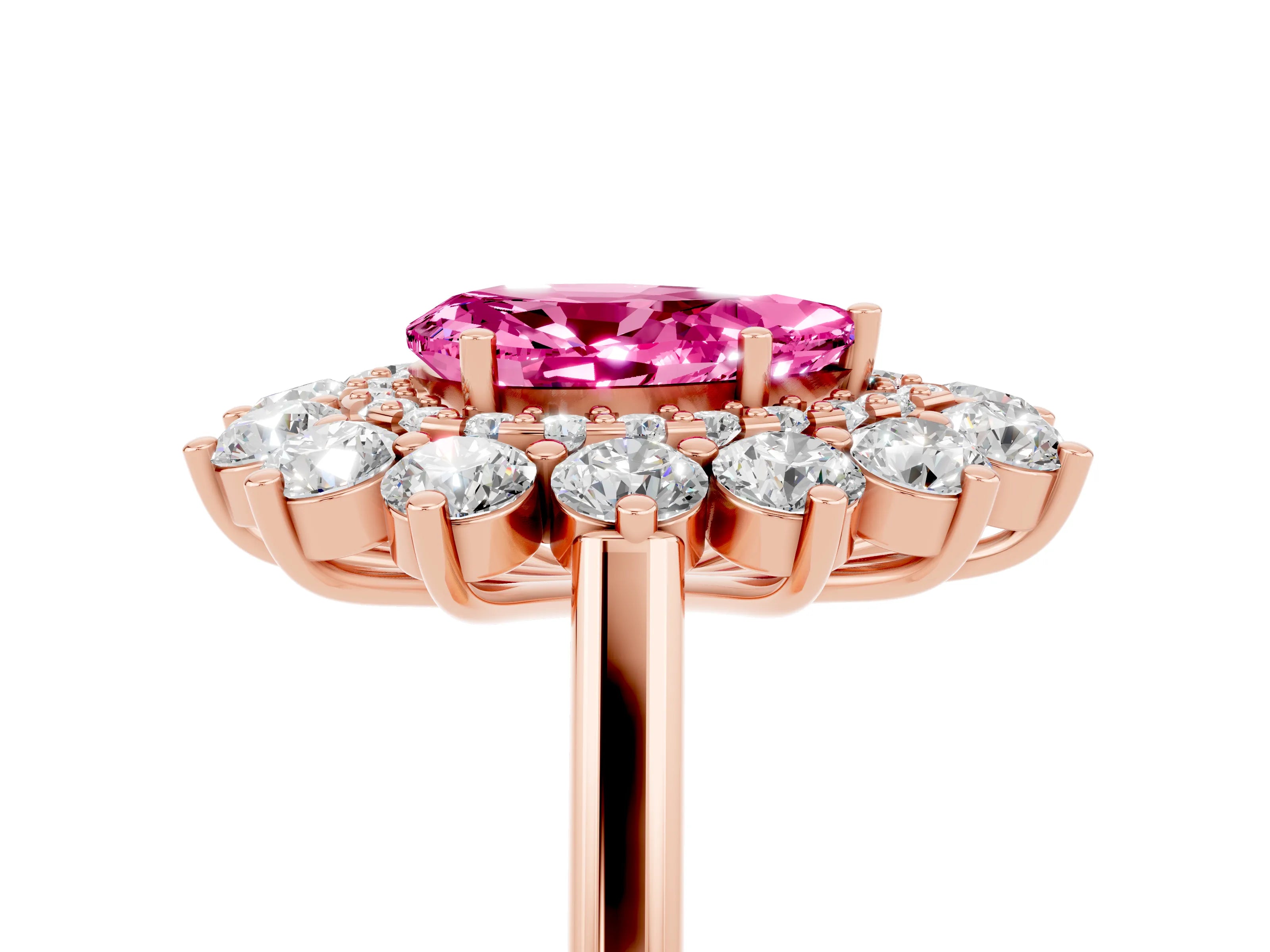 Rose gold Pear Cut Halo Cluster Diamond Ring with Pave Band and Four-Prong Setting_17