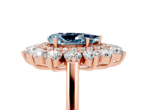 Rose gold Pear Cut Halo Cluster Diamond Ring with Pave Band and Four-Prong Setting_17