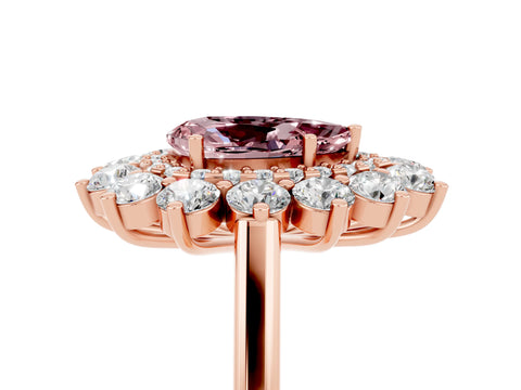 Rose gold Pear Cut Halo Cluster Diamond Ring with Pave Band and Four-Prong Setting_17
