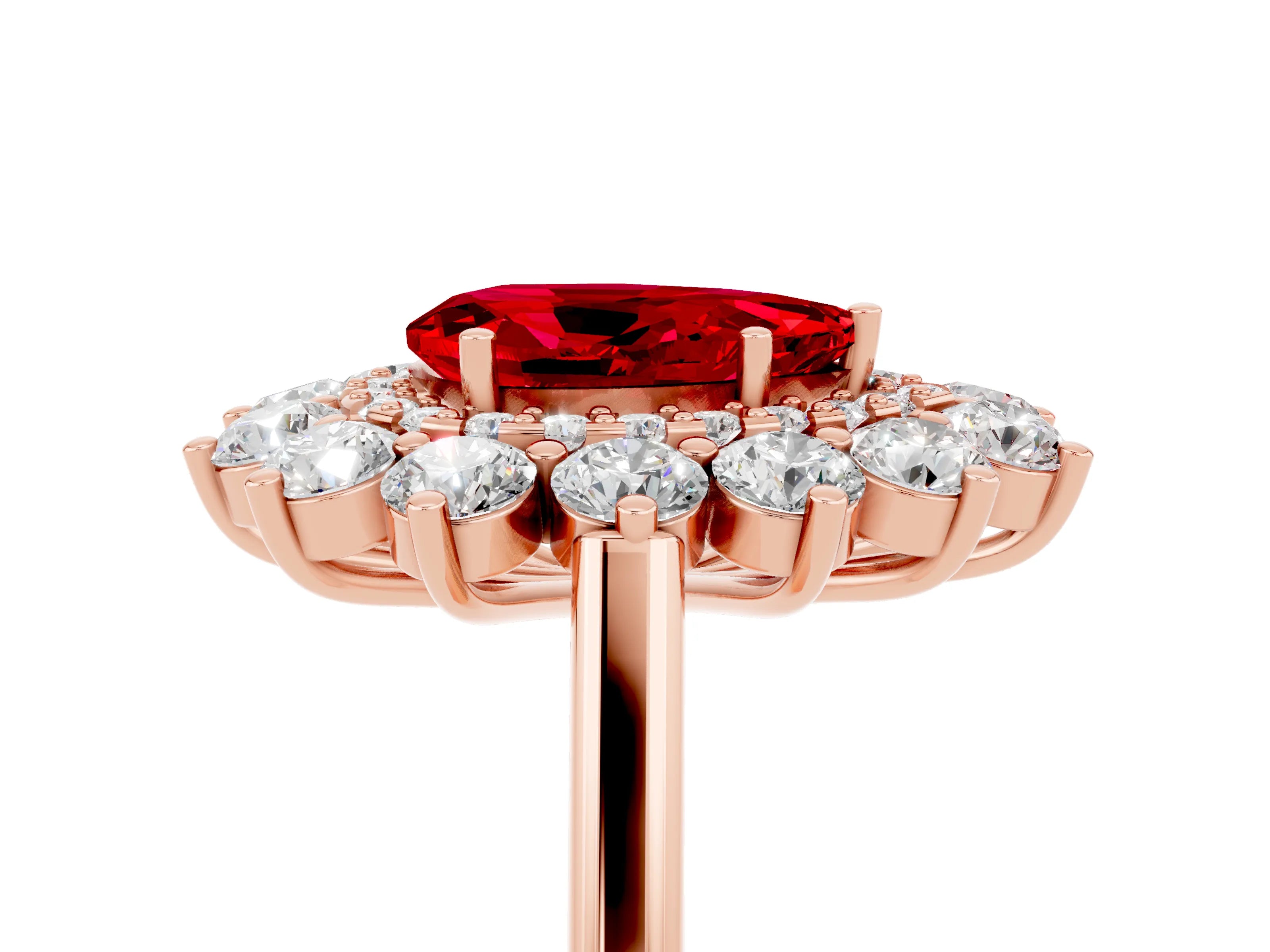Rose gold Pear Cut Halo Cluster Diamond Ring with Pave Band and Four-Prong Setting_17