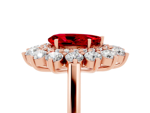 Rose gold Pear Cut Halo Cluster Diamond Ring with Pave Band and Four-Prong Setting_17