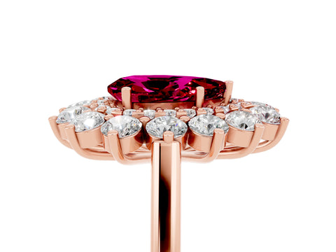 Rose gold Pear Cut Halo Cluster Diamond Ring with Pave Band and Four-Prong Setting_17