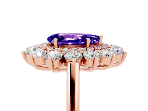 Rose gold Pear Cut Halo Cluster Diamond Ring with Pave Band and Four-Prong Setting_17