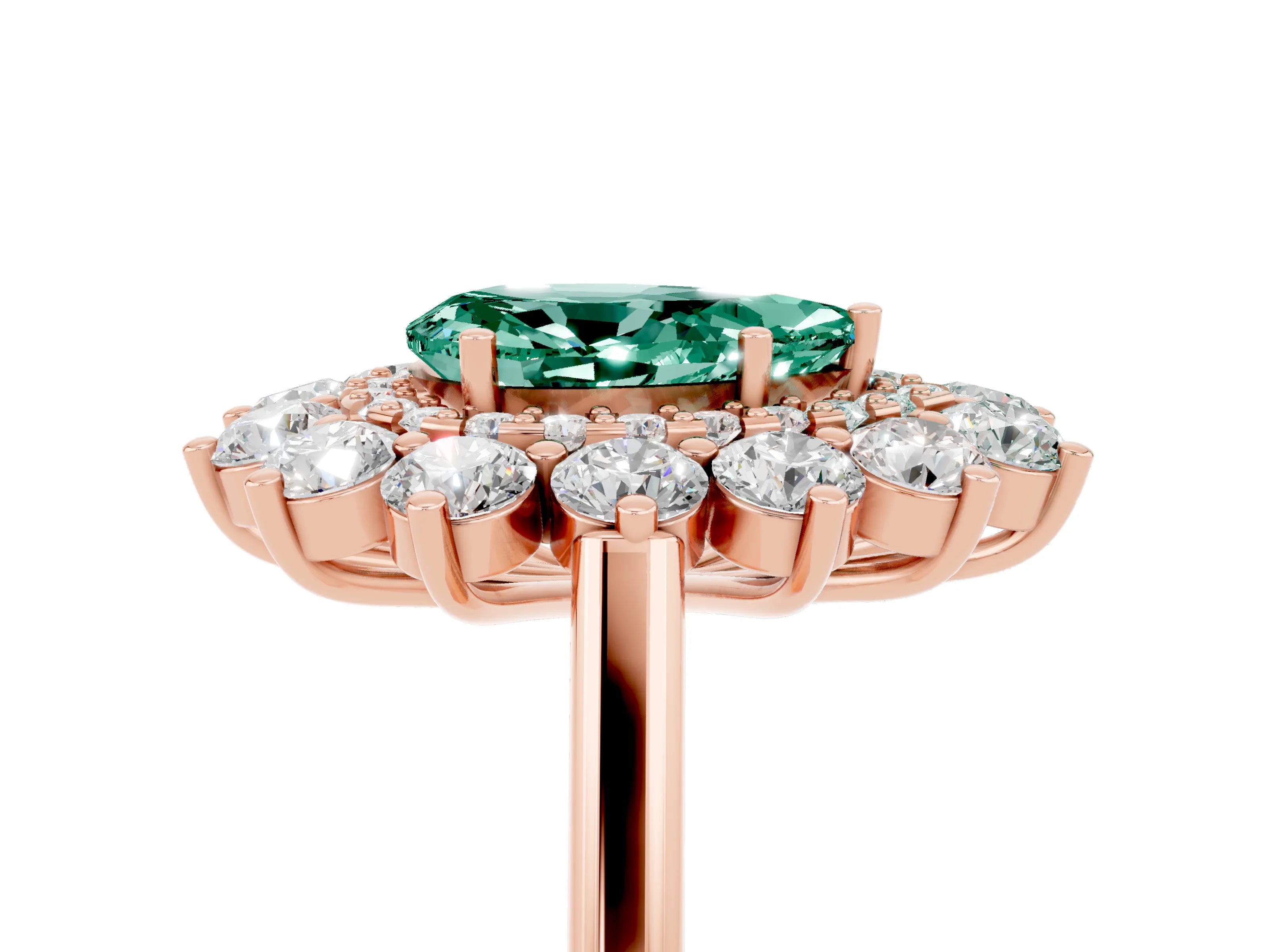 Rose gold Pear Cut Halo Cluster Diamond Ring with Pave Band and Four-Prong Setting_17