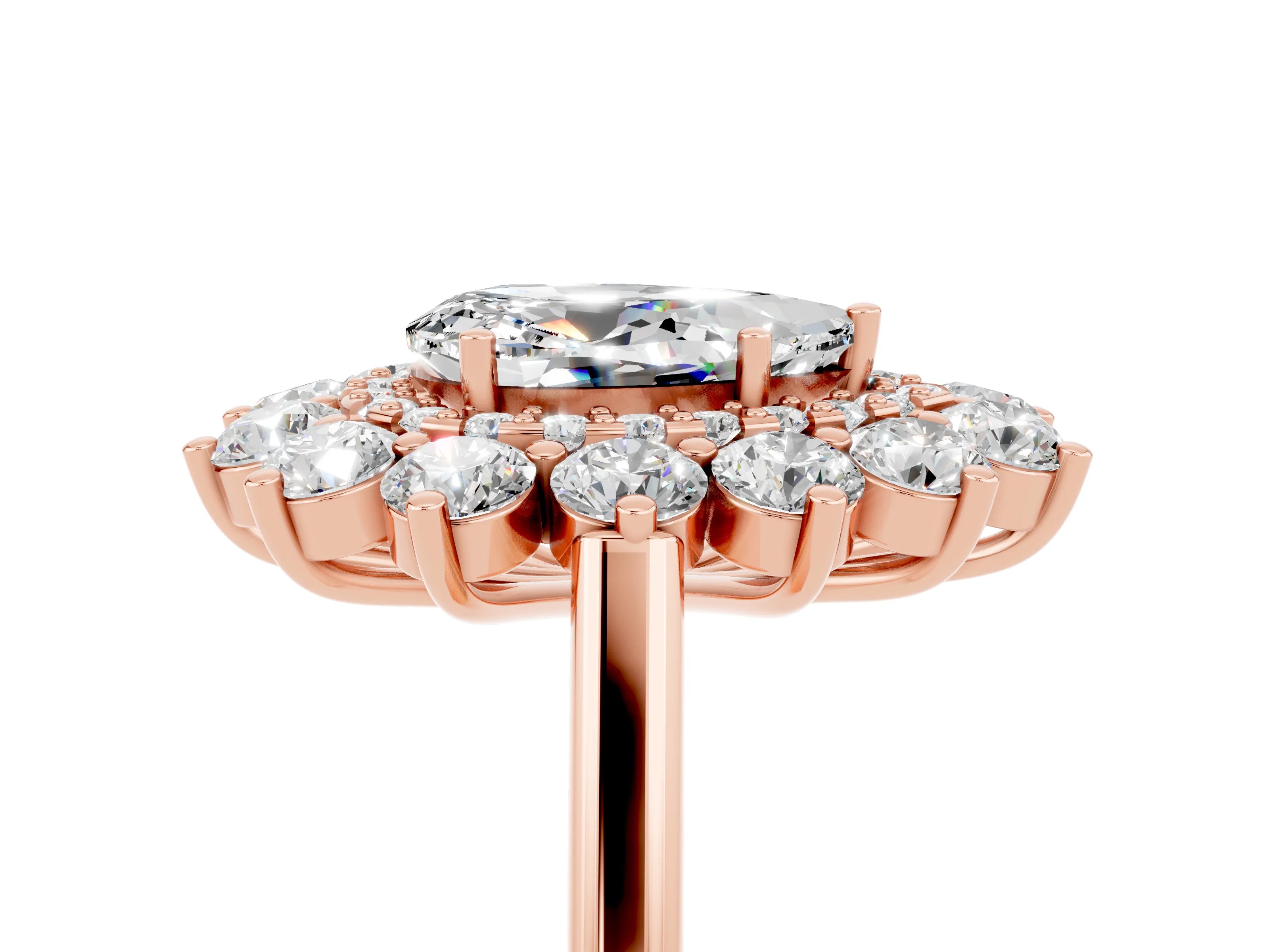 Rose gold Pear Cut Halo Cluster Diamond Ring with Pave Band and Four-Prong Setting_17