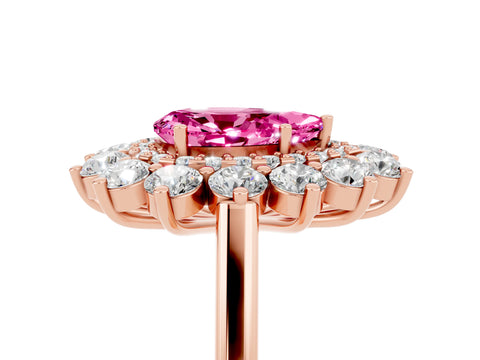 Rose gold Pear Cut Halo Cluster Diamond Ring with Pave Band and Four-Prong Setting_17