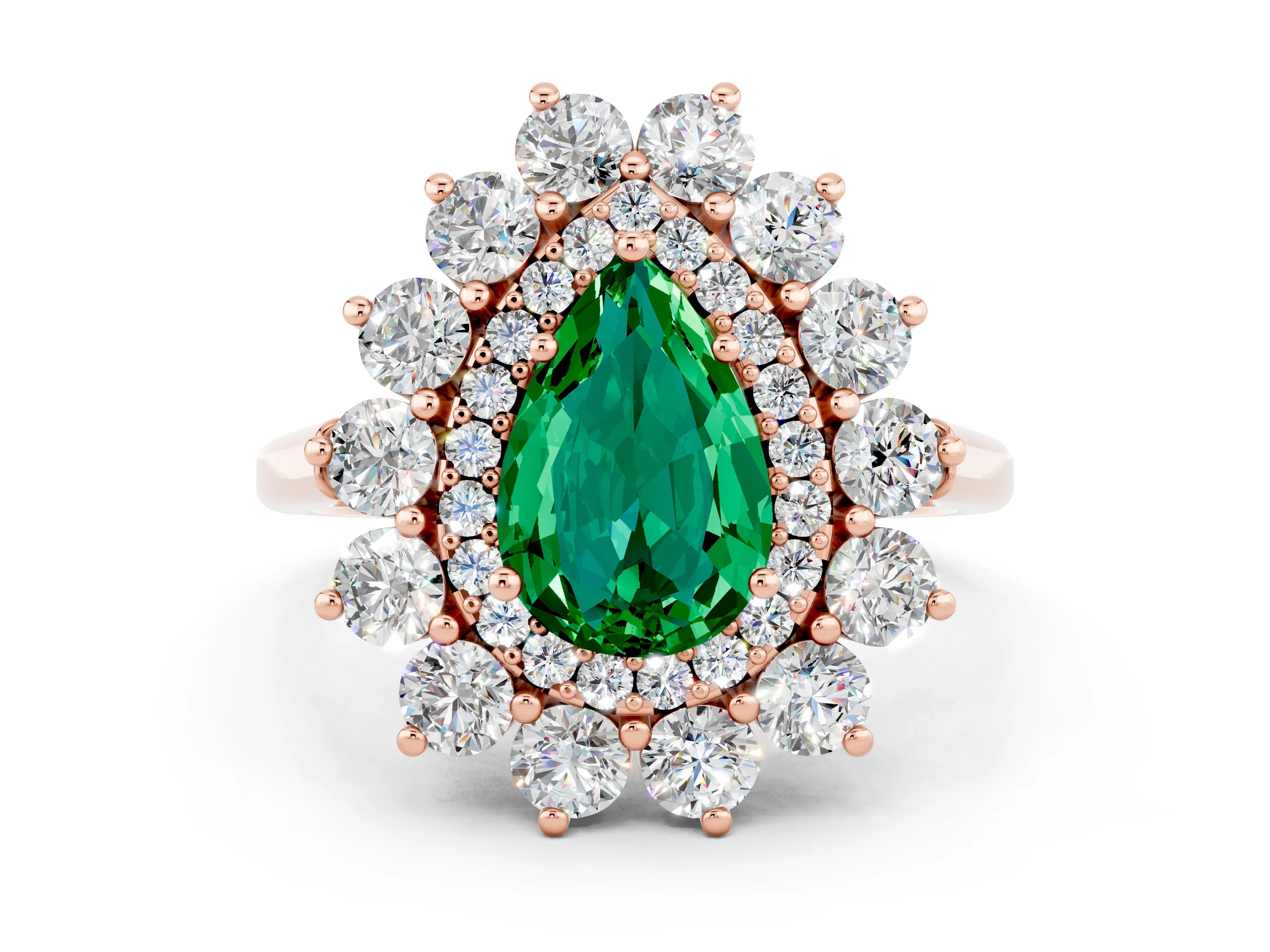 Rose gold Pear Cut Halo Cluster Diamond Ring with Pave Band and Four-Prong Setting_18