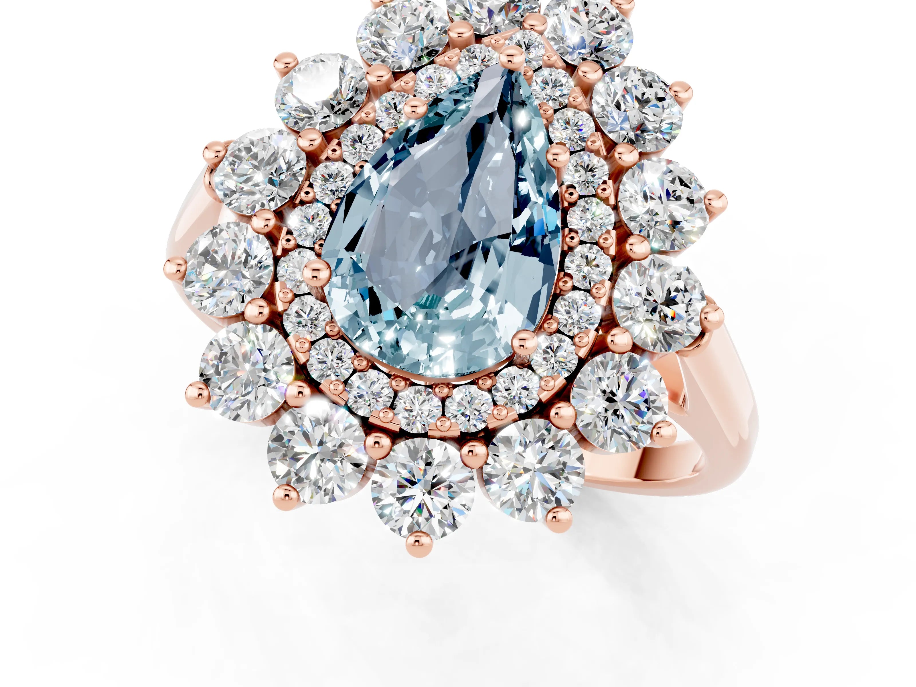 Rose gold Pear Cut Halo Cluster Diamond Ring with Pave Band and Four-Prong Setting_1