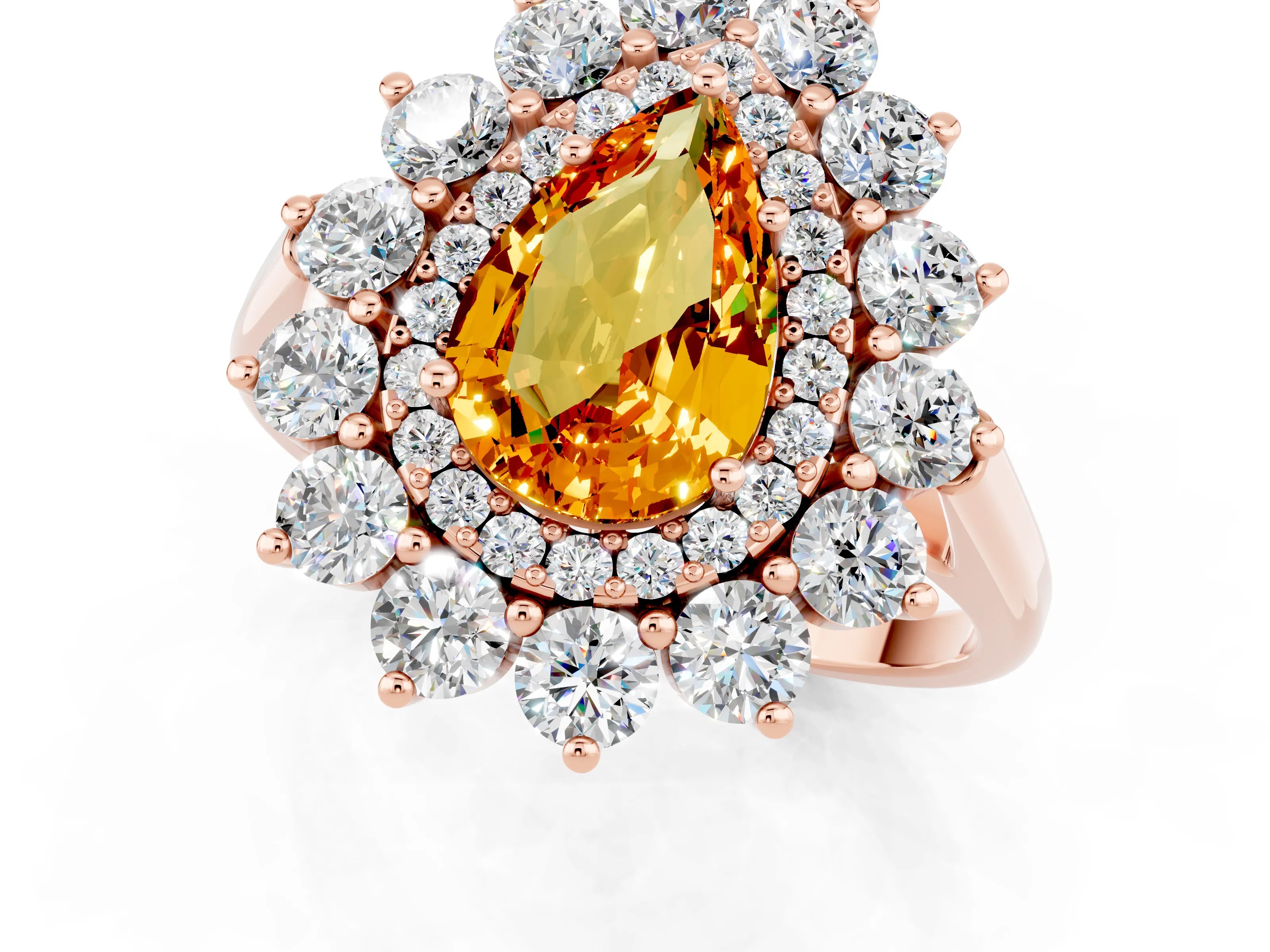 Rose gold Pear Cut Halo Cluster Diamond Ring with Pave Band and Four-Prong Setting_1