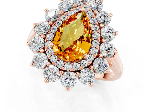 Rose gold Pear Cut Halo Cluster Diamond Ring with Pave Band and Four-Prong Setting_1
