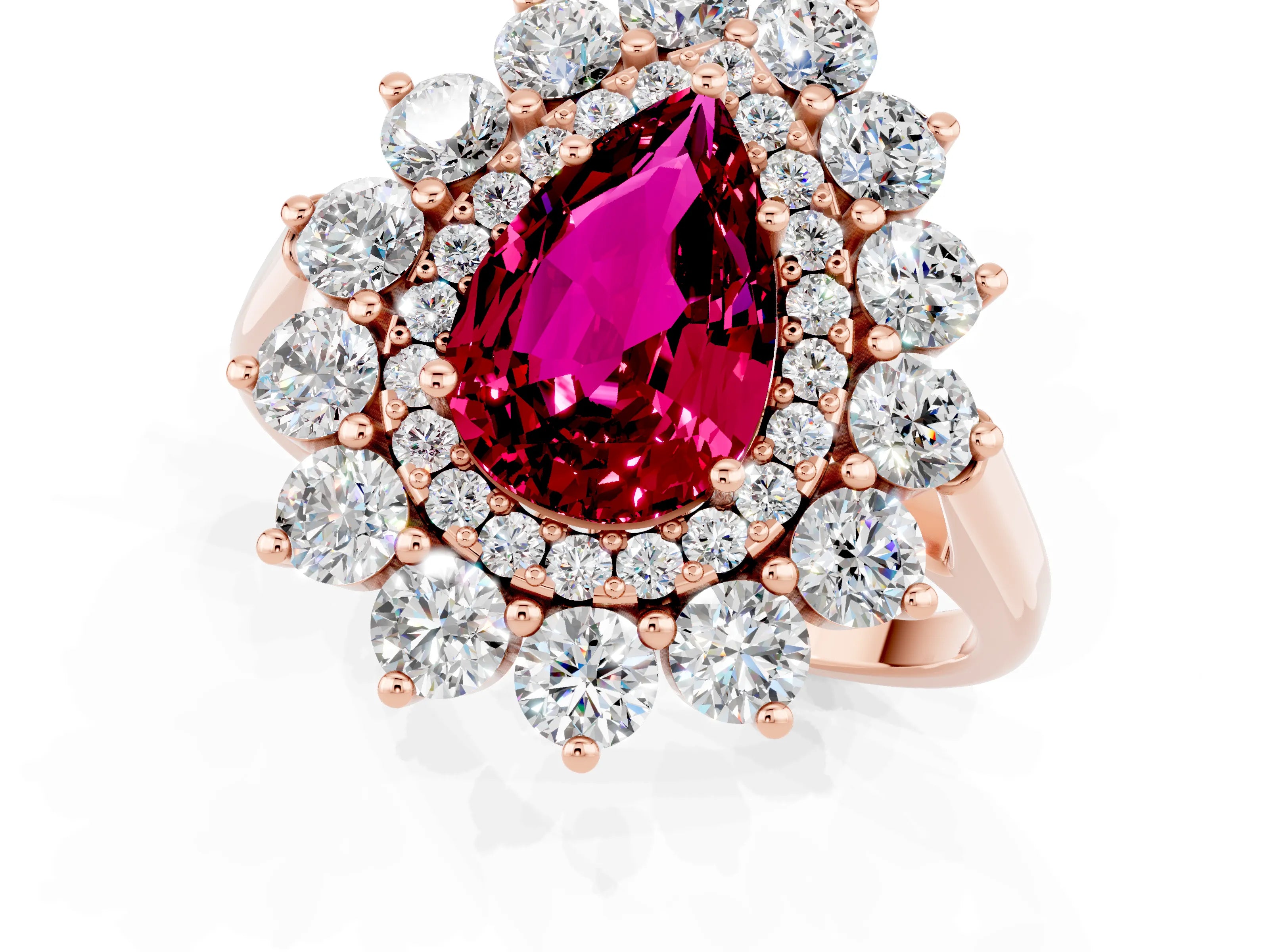 Rose gold Pear Cut Halo Cluster Diamond Ring with Pave Band and Four-Prong Setting_1