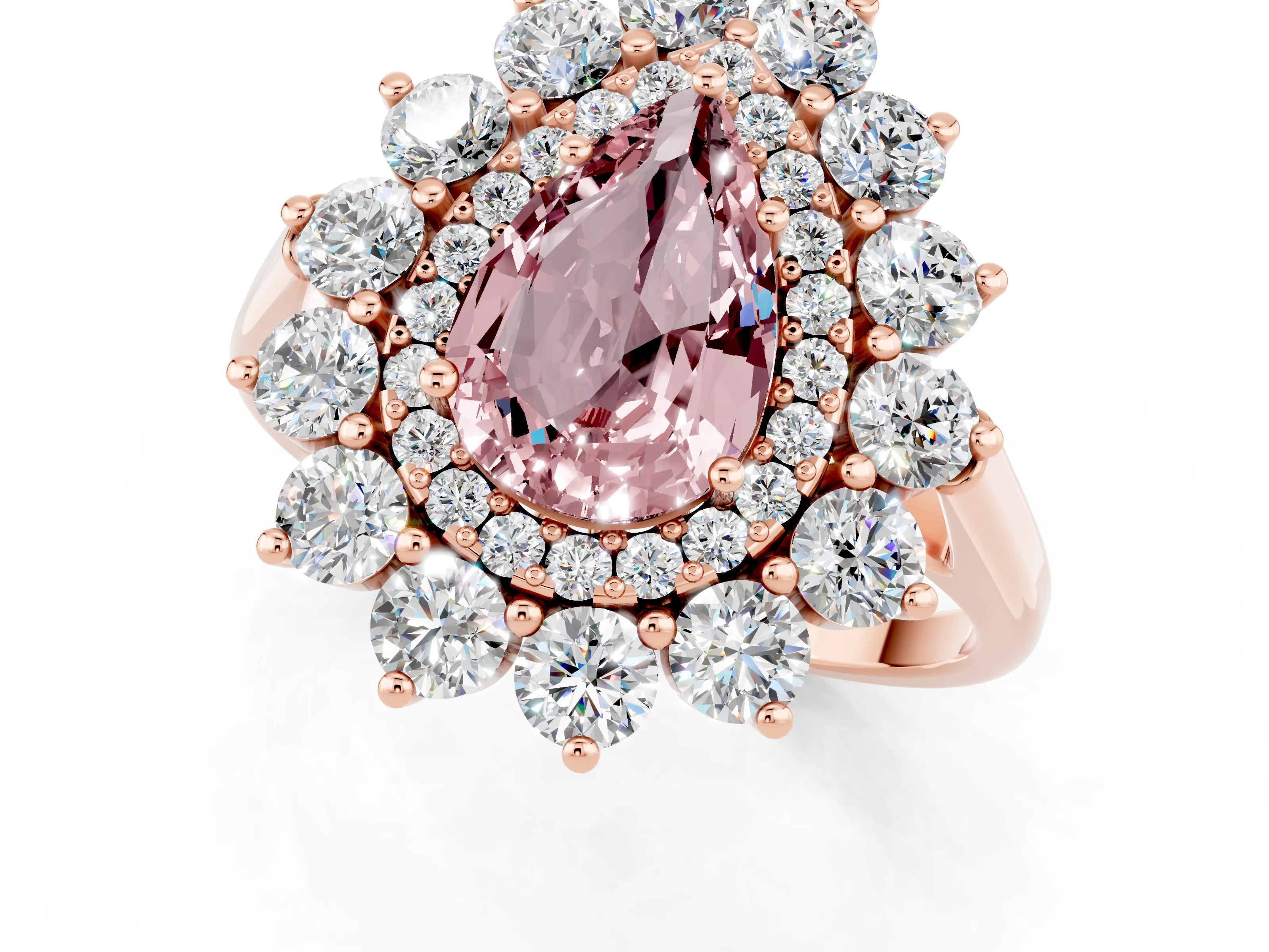 Rose gold Pear Cut Halo Cluster Diamond Ring with Pave Band and Four-Prong Setting_1