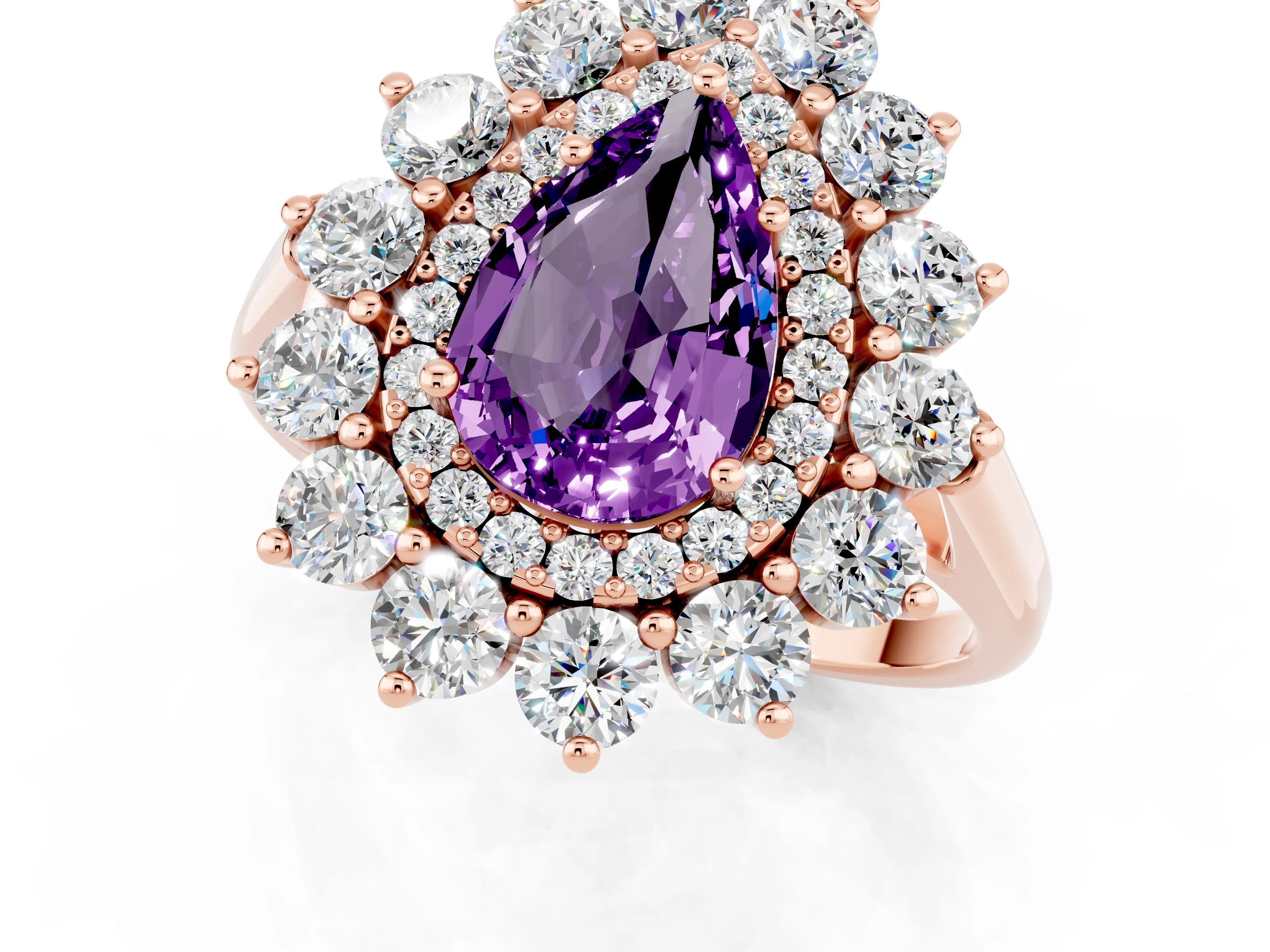 Rose gold Pear Cut Halo Cluster Diamond Ring with Pave Band and Four-Prong Setting_1